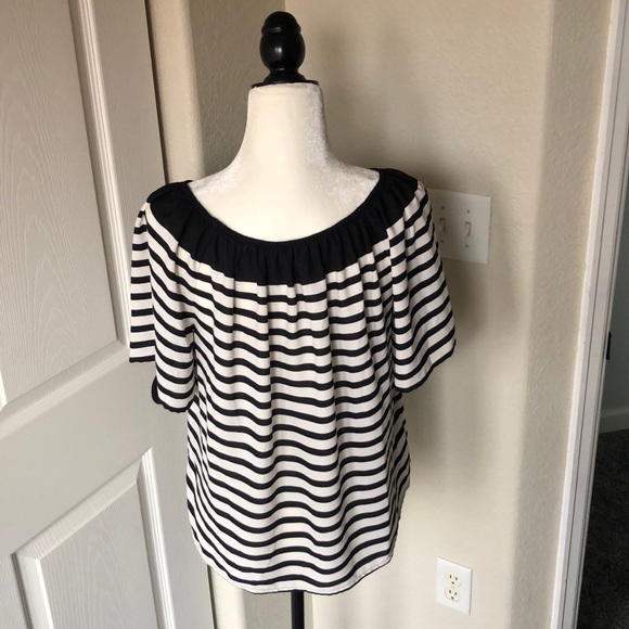 Like New Off Shoulder Modern Stripe Top - Picture 2 of 8